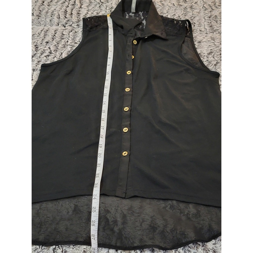 Paper Crane Black Sleeveless Lace Shoulder Collared Shirt Women M - Picture 4 of 6